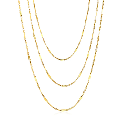 Tresoli Stainless Steel Gold Color PVD Sweater And Side Pressed Polished Chain Necklace With Round Tag