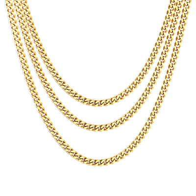 Stelluxe Stainless Steel Gold Color PVD Four Sided Polished Sweater Chain Necklace With Round Tag