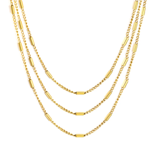 Load image into Gallery viewer, Stelluxe Stainless Steel Gold Color PVD Cross Side Wrap Tube Three Layers Chain Round Tail Plague Necklace