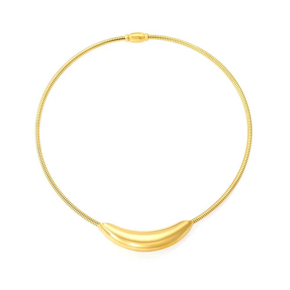 Stainless Steel Gold Color PVD Hollow Arched Spring Snake Chain Necklace