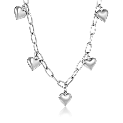 Stelluxe Stainless Steel Color PVD 5 Heart Shaped Pendants Long Chain Round Tag Necklace