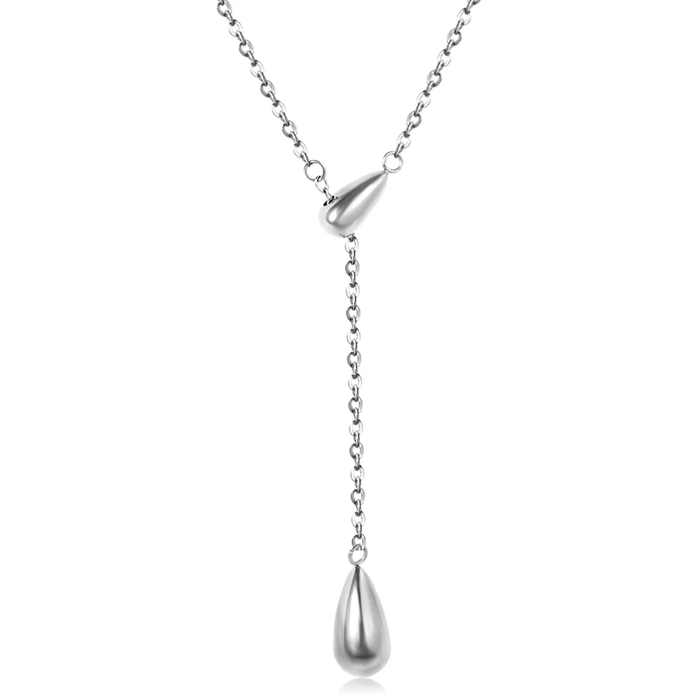 Stainless Steel Color PVD Double Teardrop Necklace