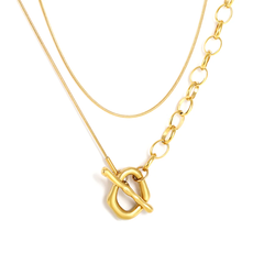 Tresoli Stainless Steel Gold Color PVD Circles Chain Toggle Clasp Pendant Necklace
