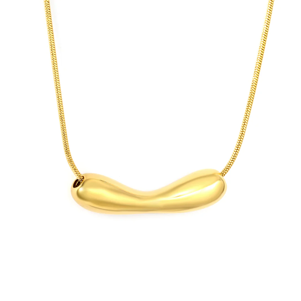 Stainless Steel Gold Color PVD Hollow Smile Shaped Pendant Round Snake Chain With Round End Cap Necklace