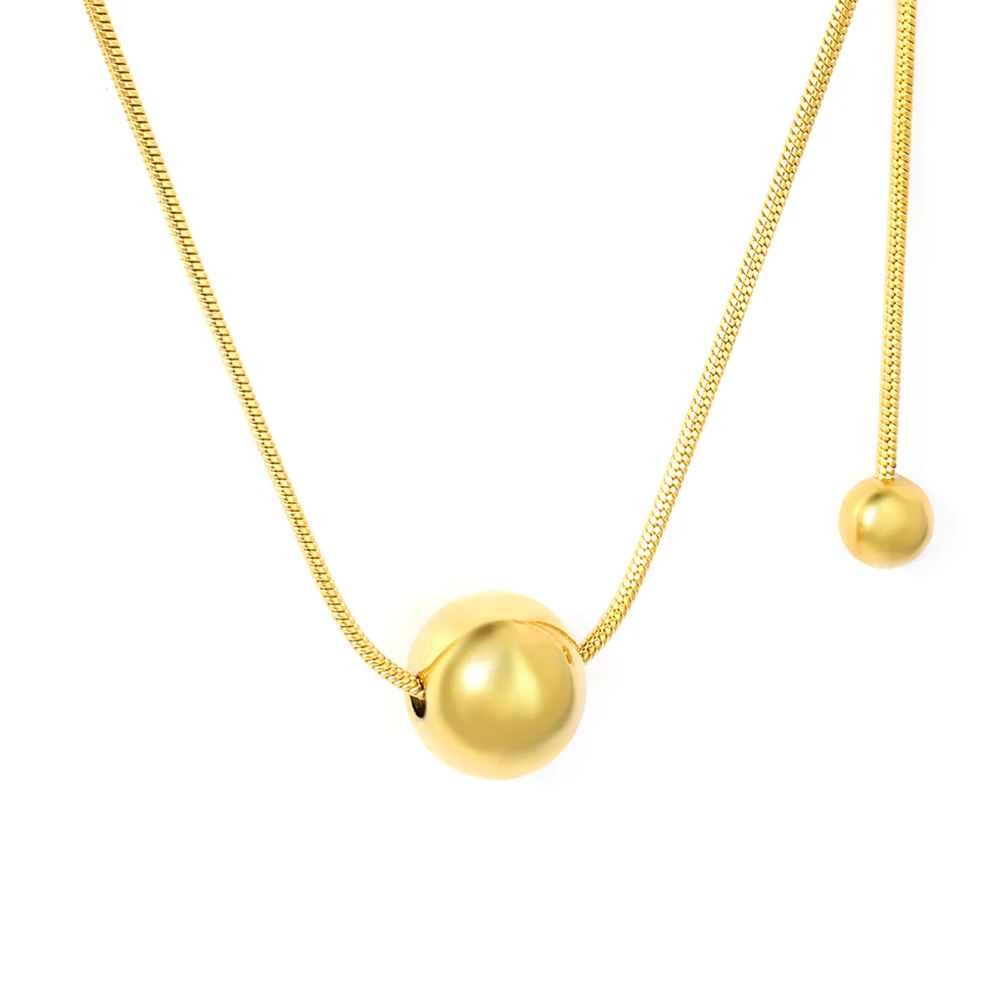 Stainless Steel Gold Color PVD Bead Round Snake And Sweater Chain Necklace