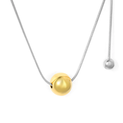 Stelluxe Stainless Steel Two Tone Color PVD Bead Round Snake And Sweater Chain Necklace