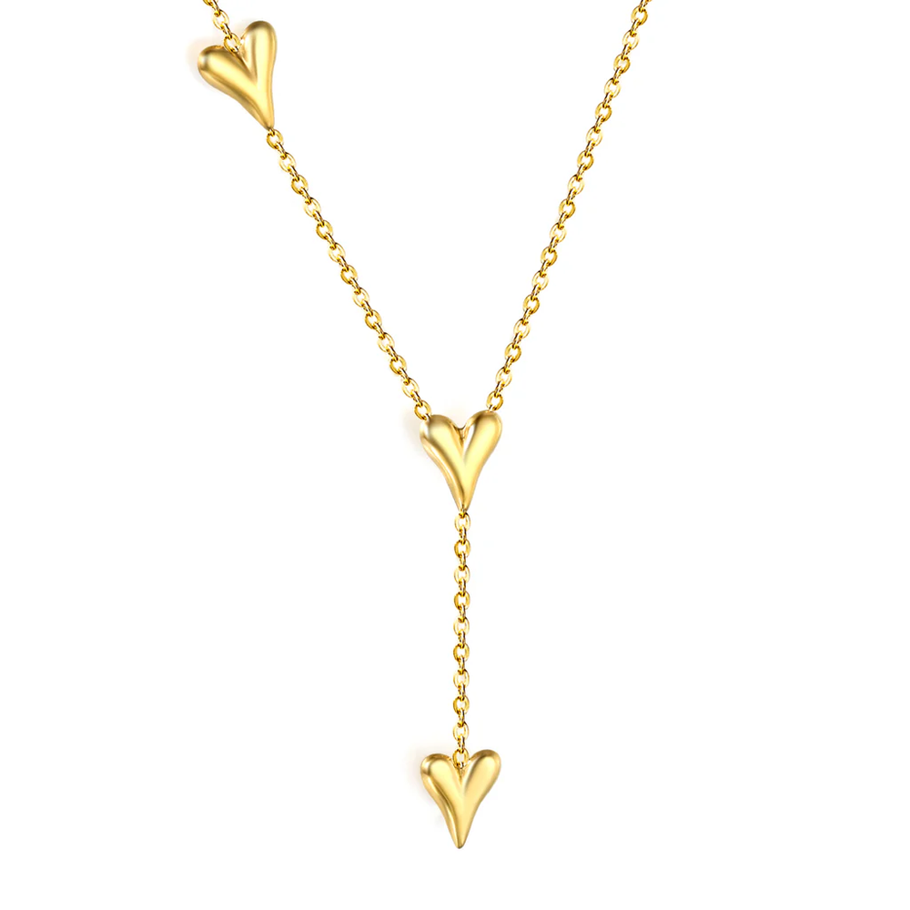 Stainless Steel Gold Color PVD 3 Heart Shaped Necklace