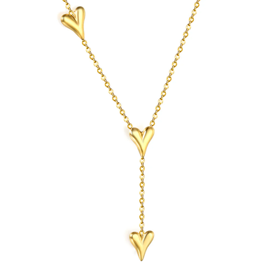 Stelluxe Stainless Steel Gold Color PVD 3 Heart Shaped Necklace