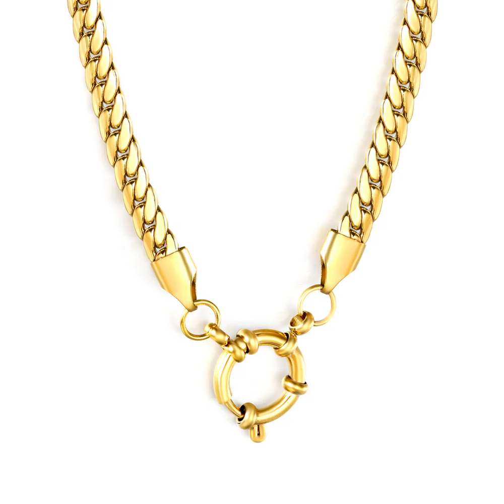 Stainless Steel Gold Color PVD Dragon Chain Round Clasp Necklace
