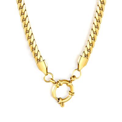 Stelluxe Stainless Steel Gold Color PVD Dragon Chain Round Clasp Necklace