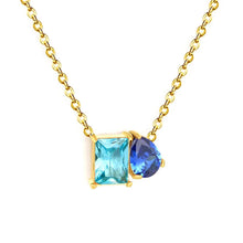 Load image into Gallery viewer, Stainless Steel Gold Color PVD Square Teardrop Blue Zircon Religious Pendant Necklace