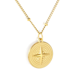 Stelluxe Stainless Steel Gold Color PVD Compass Side Pressed Bead Tail Tag Oval Clasp Pendant Necklace