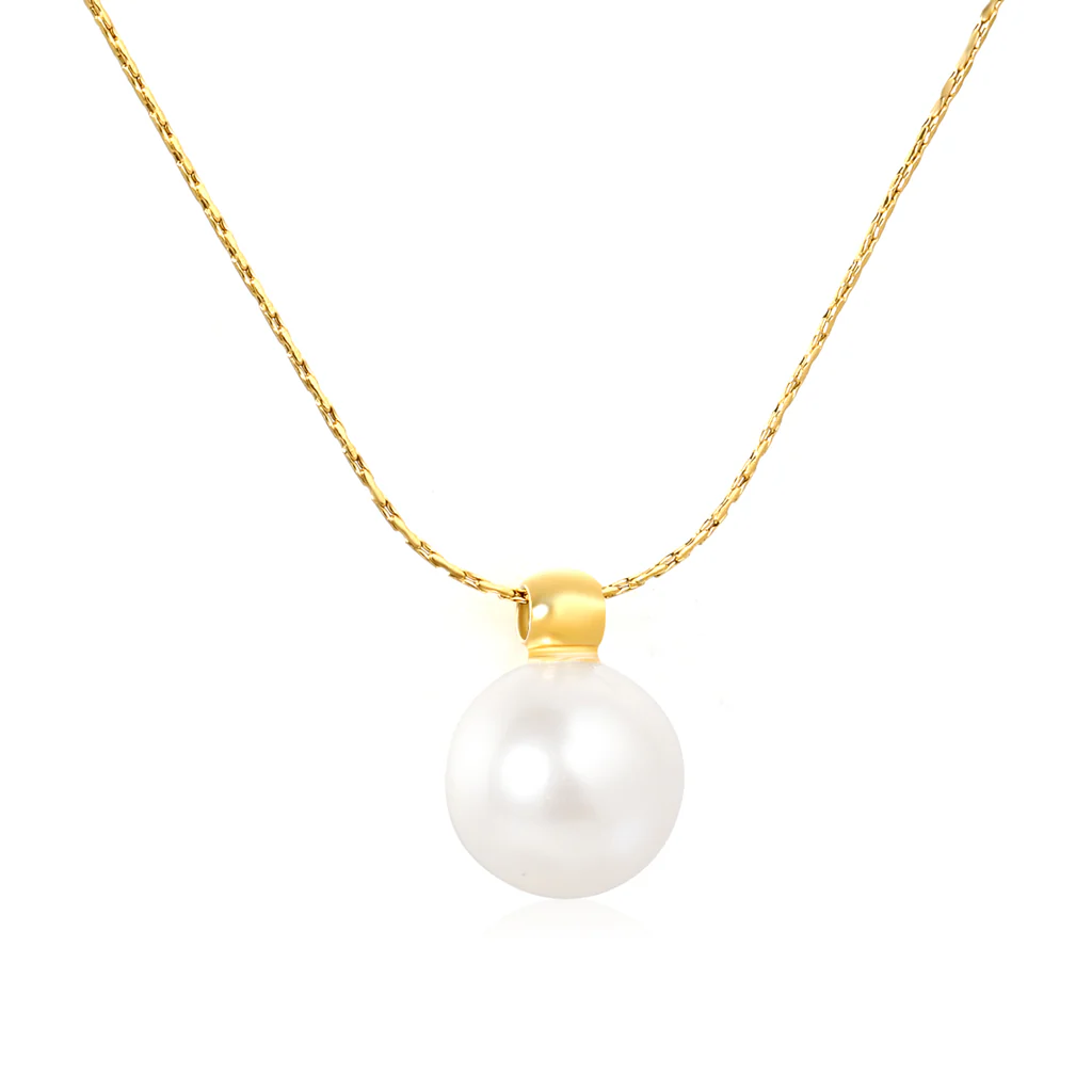 Stelluxe Stainless Steel Gold Color PVD Open Hole Steel Bead With Pearl Pendant Cross Hammer Round End Cap Necklace