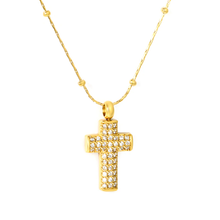 Load image into Gallery viewer, Stelluxe Stainless Steel Gold Color PVD White Cubic Zirconia Round Bead Cross Hammer Solid Clasp Chain Pendant Necklace