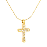 Stelluxe Stainless Steel Gold Color PVD White Zirconia Cross Hammer Round Tag Necklace