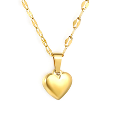Tresoli Stainless Steel Gold Color PVD 3D Heart Pendant Lip Chain Necklace