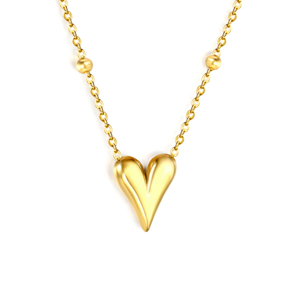 Stainless Steel Gold Color PVD Square Tail Plaque Heart Pendant Necklace