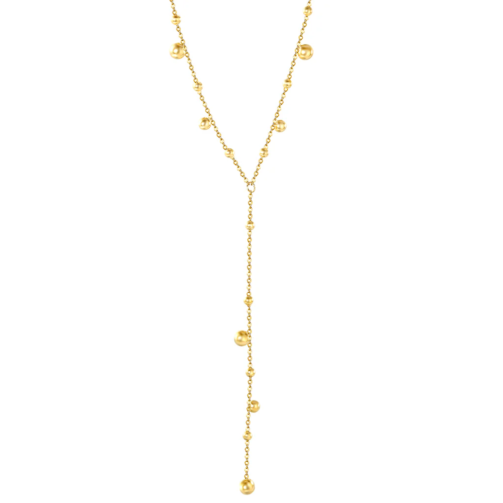 Stainless Steel Gold Color PVD Steel Beads Tassel With Square Tail Plague Necklace