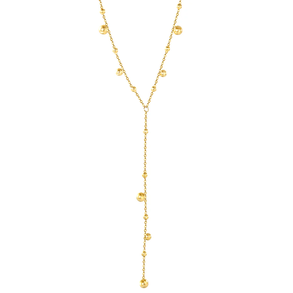 Stelluxe Stainless Steel Gold Color PVD Steel Beads Tassel With Square Tail Plague Necklace