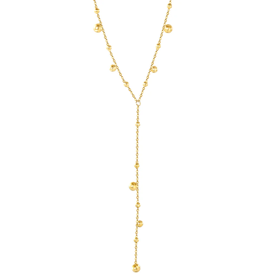 Stelluxe Stainless Steel Gold Color PVD Steel Beads Tassel With Square Tail Plague Necklace