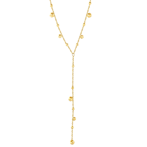 Stelluxe Stainless Steel Gold Color PVD Steel Beads Tassel With Square Tail Plague Necklace