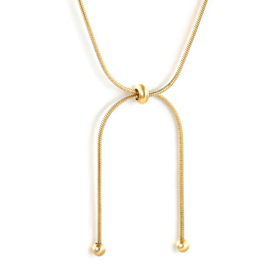 Stelluxe Stainless Steel Gold Color PVD Double And Hollow Round Beads Sliding Snake Bone Chain Necklace