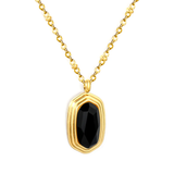 Stelluxe Stainless Steel Gold Color PVD Black Agate Stone Pendant Clip Bead Chain Round Tag Necklace