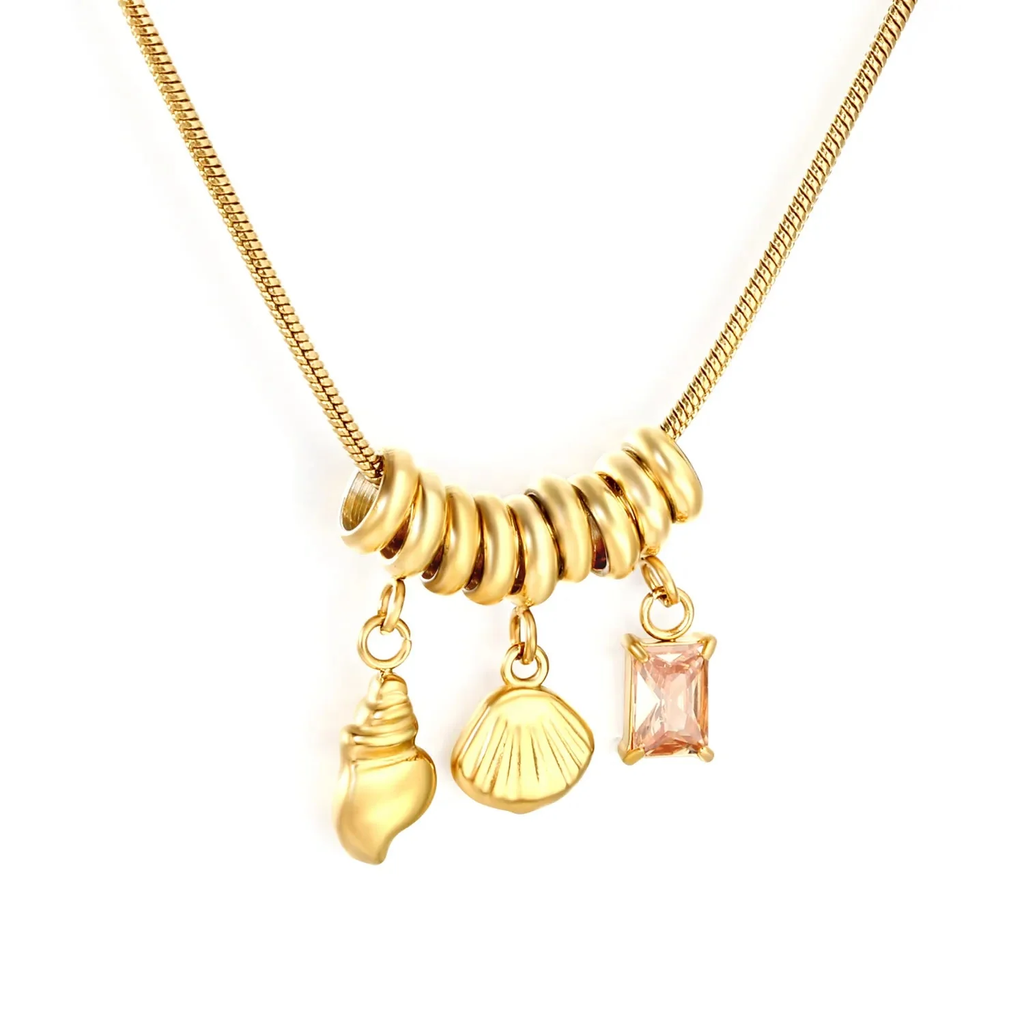 Tresoli Stainless Steel Gold Color PVD Conch Shell Champagne Pendant Necklace
