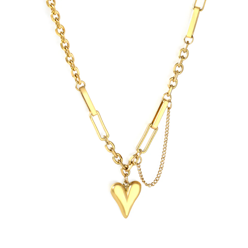 Stainless Steel Gold Color PVD Unique Design Chain With Heart Pendant Necklace