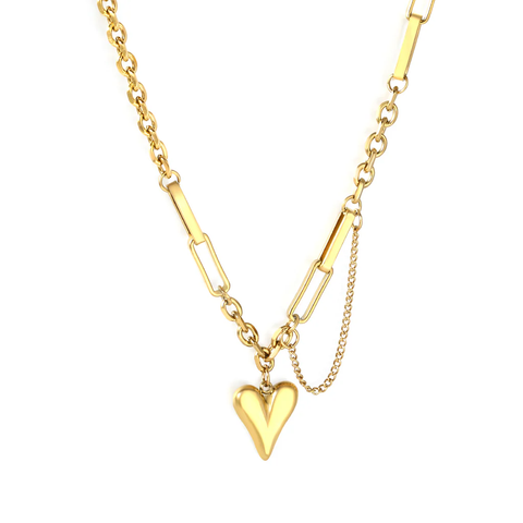 Stelluxe Stainless Steel Gold Color PVD Unique Design Chain With Heart Pendant Necklace