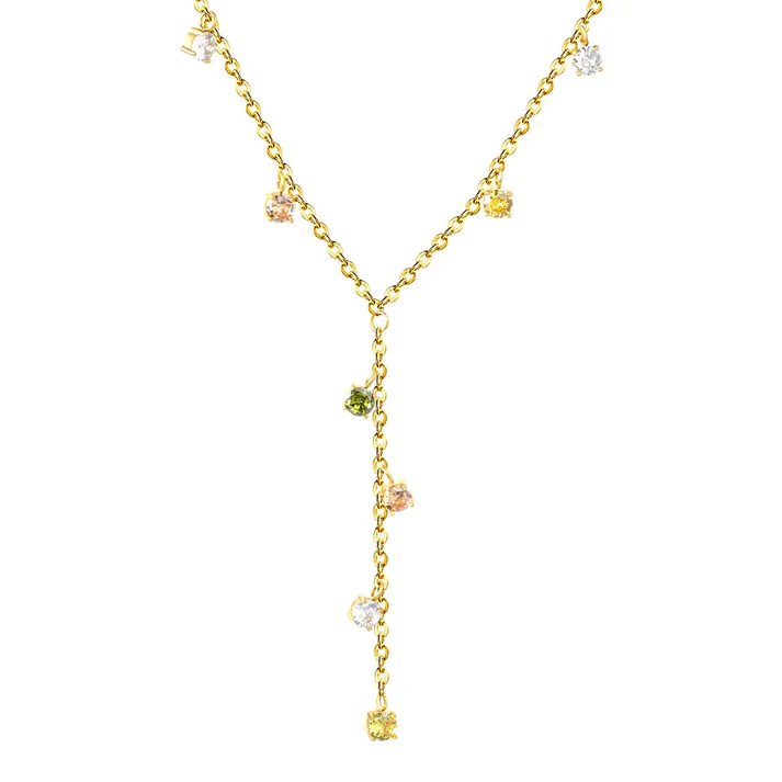 Stainless Steel Gold Color PVD Round Diamonds Cross Chain Necklace