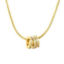 Load image into Gallery viewer, Tresoli Stainless Steel Gold Color PVD Hollow Three Ring Set Diamonds With Snake Chain Necklace