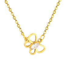 Load image into Gallery viewer, Stelluxe Stainless Steel Gold Color PVD Openwork Butterfly With Marquise Cut White Zirconia Pendant Cross Chain Necklace