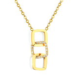 Tresoli Stainless Steel Gold Color PVD Wide Smooth Geometric Hollowed Design With Diamond Necklace