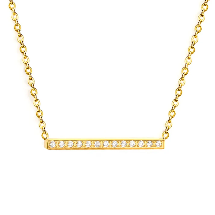 Stainless Steel Gold Color PVD Single Cut Diamond Pendant Cross Chain Necklace