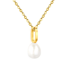 Load image into Gallery viewer, Tresoli Stainless Steel Gold Color PVD Oval Shaped Geometric Piece Assembled Pearl Necklace