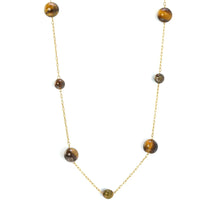 Load image into Gallery viewer, Tresoli Stainless Steel Gold Color PVD Round Tiger Eye Bead Necklace