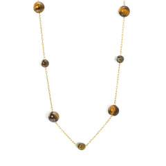 Tresoli Stainless Steel Gold Color PVD Round Tiger Eye Bead Necklace
