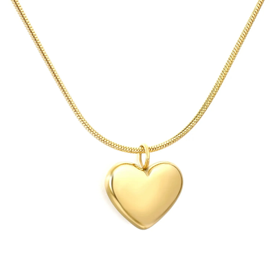 Tresoli Stainless Steel Gold Color PVD Snake Chain Heart Pendant Necklace