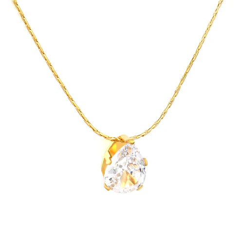 Stainless Steel Gold Color PVD White Diamond Drop Pendant With Cross Shaped Hammer Necklace