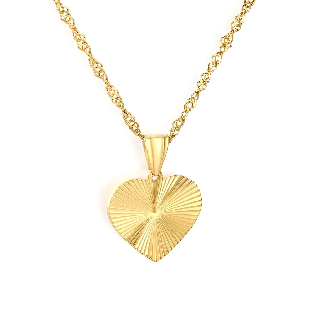 Stainless Steel Gold Color PVD Wave Chain Laser Heart Pendant Necklace
