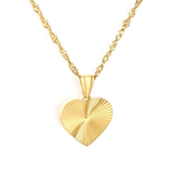 Tresoli Stainless Steel Gold Color PVD Wave Chain Laser Heart Pendant Necklace