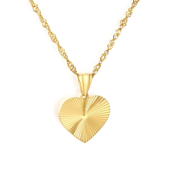 Tresoli Stainless Steel Gold Color PVD Wave Chain Laser Heart Pendant Necklace