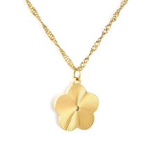 Load image into Gallery viewer, Tresoli  Stainless Steel Gold Color PVD Wave Chain Laser Plum Blossom Pendant Necklace