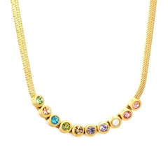 Tresoli Stainless Steel Gold Color PVD Blade Chain Mixed Color Czech Diamond Necklace