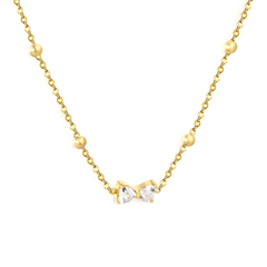 Tresoli Stainless Steel Gold Color PVD Bowknot White Zircon Cross Chain Pendant Necklace