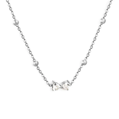 Tresoli Stainless Steel Color PVD Bowknot White Zircon Cross Chain Pendant Necklace