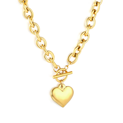 Stainless Steel Gold Color PVD OT Oversized Chain Heart Pendant Necklace