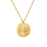 Stelluxe Stainless Steel Gold Color PVD Diamond Set Pentagram Cast Craft Necklace
