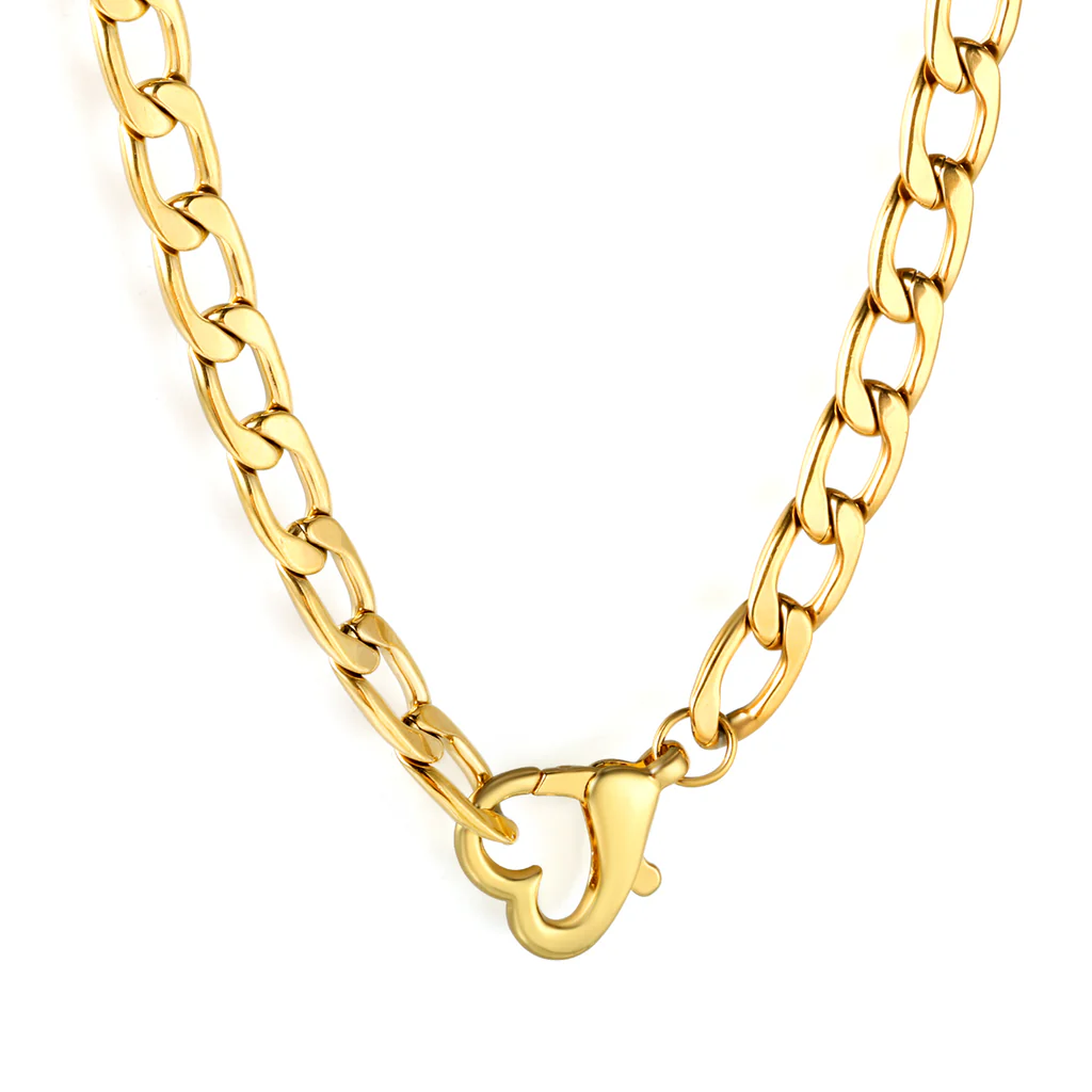 Stelluxe Stainless Steel Gold Color PVD Heart Cuban Chain Necklace